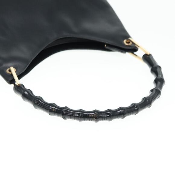 GUCCI Bamboo Shoulder Bag Leather Black Gold 001 001 - Picture 7 of 16